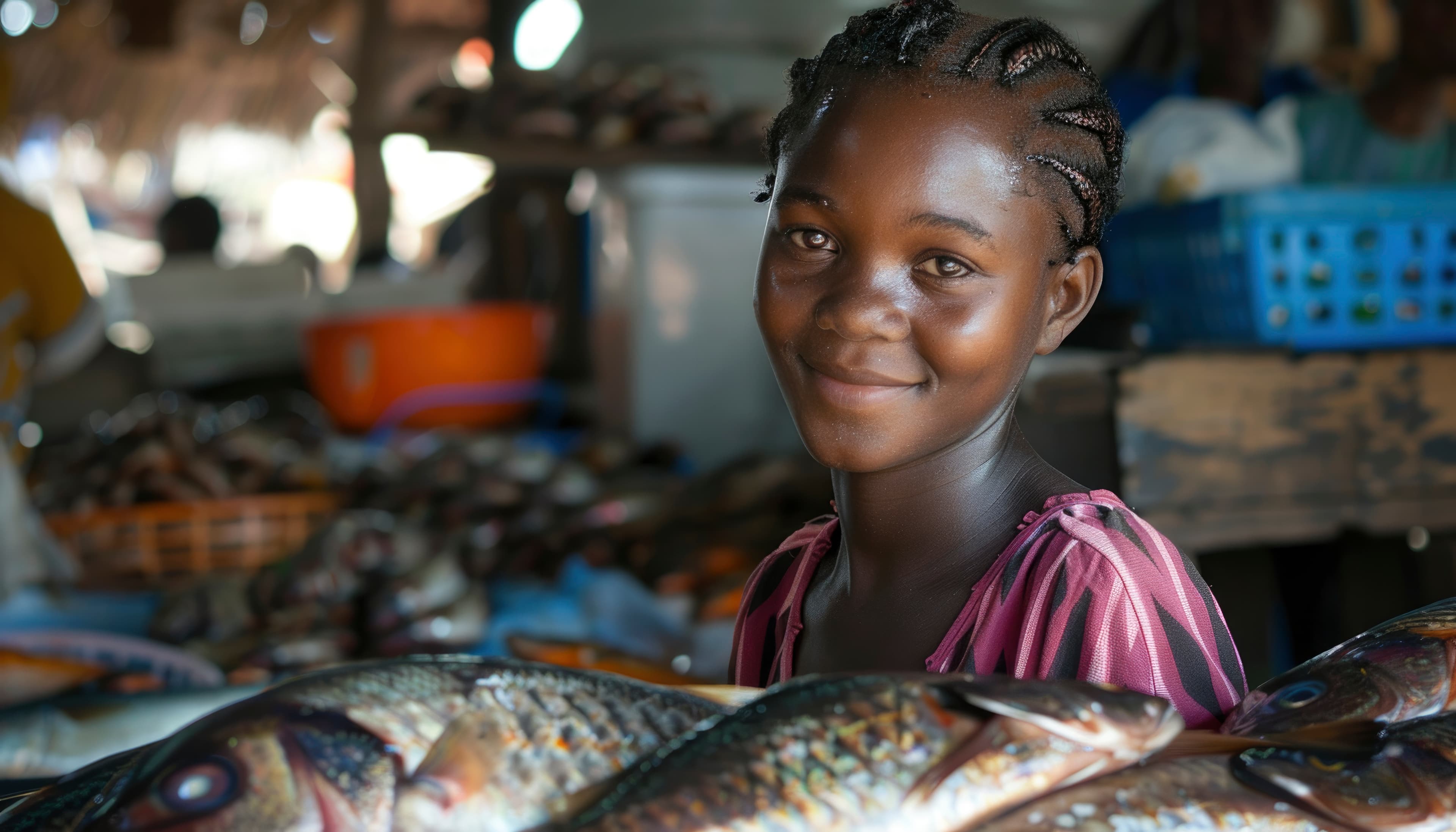 African fish market vendor